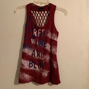 Rock & Republic Red Wine & Blue Crochet Tank